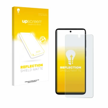 Parte frontale di una confezione del prodotto con il logo del marchio upscreen. Accanto è raffigurato il dispositivo Motorola 