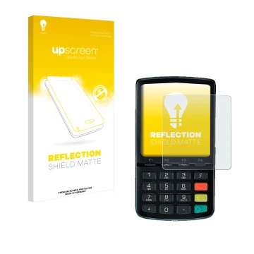 Parte frontale di una confezione del prodotto con il logo del marchio upscreen. Accanto è raffigurato il dispositivo ingenico 