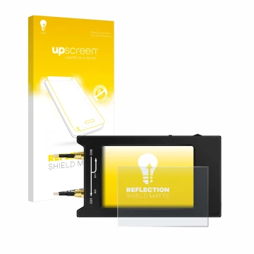 Parte frontale di una confezione del prodotto con il logo del marchio upscreen. Accanto è raffigurato il dispositivo NanoVNA H