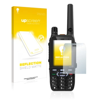 Parte frontale di una confezione del prodotto con il logo del marchio upscreen. Accanto è raffigurato il dispositivo Motorola 