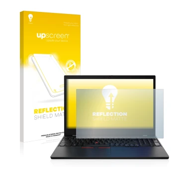 Parte frontale di una confezione del prodotto con il logo del marchio upscreen. Accanto è raffigurato il dispositivo Lenovo Th