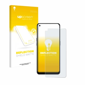 Parte frontale di una confezione del prodotto con il logo del marchio upscreen. Accanto è raffigurato il dispositivo Oppo Reno