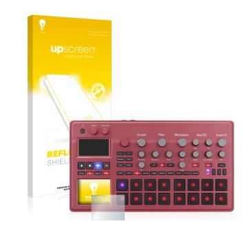 Parte frontale di una confezione del prodotto con il logo del marchio upscreen. Accanto è raffigurato il dispositivo KORG elec