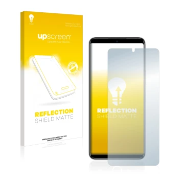 Parte frontale di una confezione del prodotto con il logo del marchio upscreen. Accanto è raffigurato il dispositivo Infinix N