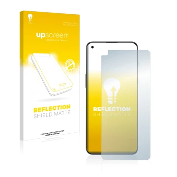 Parte frontale di una confezione del prodotto con il logo del marchio upscreen. Accanto è raffigurato il dispositivo OnePlus N