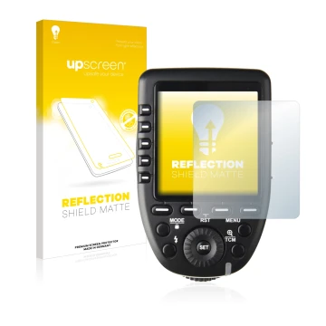 Parte frontale di una confezione del prodotto con il logo del marchio upscreen. Accanto è raffigurato il dispositivo Godox XPr