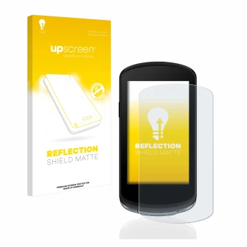 Parte frontale di una confezione del prodotto con il logo del marchio upscreen. Accanto è raffigurato il dispositivo Garmin Ed