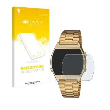 Parte frontale di una confezione del prodotto con il logo del marchio upscreen. Accanto è raffigurato il dispositivo Casio Ret