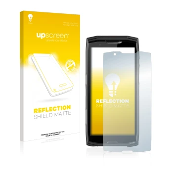 Parte frontale di una confezione del prodotto con il logo del marchio upscreen. Accanto è raffigurato il dispositivo Crosscall