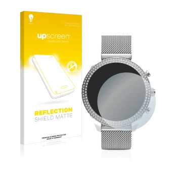 Parte frontale di una confezione del prodotto con il logo del marchio upscreen. Accanto è raffigurato il dispositivo Fossil St