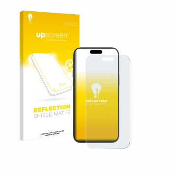 Parte frontale di una confezione del prodotto con il logo del marchio upscreen. Accanto è raffigurato il dispositivo Apple iPh