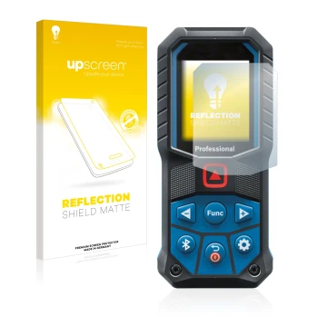 Parte frontale di una confezione del prodotto con il logo del marchio upscreen. Accanto è raffigurato il dispositivo Bosch GLM