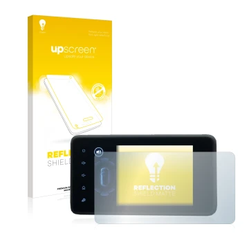 Parte frontale di una confezione del prodotto con il logo del marchio upscreen. Accanto è raffigurato il dispositivo Dacia Jog