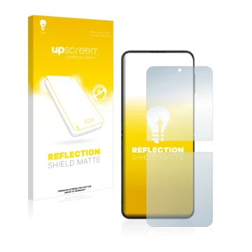 Parte frontale di una confezione del prodotto con il logo del marchio upscreen. Accanto è raffigurato il dispositivo Samsung G