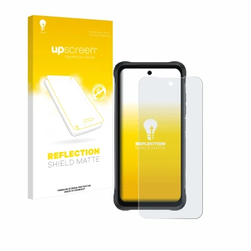 Parte frontale di una confezione del prodotto con il logo del marchio upscreen. Accanto è raffigurato il dispositivo Umidigi B