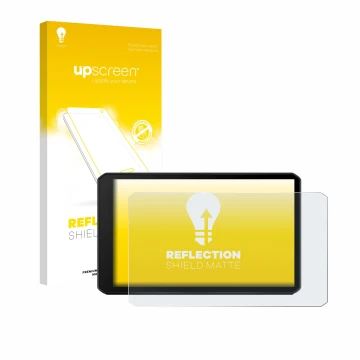 Parte frontale di una confezione del prodotto con il logo del marchio upscreen. Accanto è raffigurato il dispositivo Garmin Dr