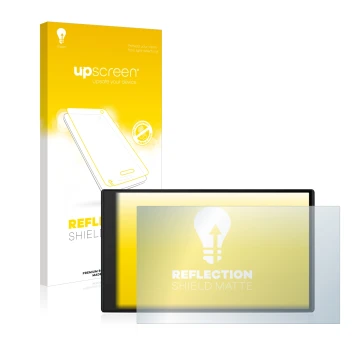 Parte frontale di una confezione del prodotto con il logo del marchio upscreen. Accanto è raffigurato il dispositivo Garmin Ca