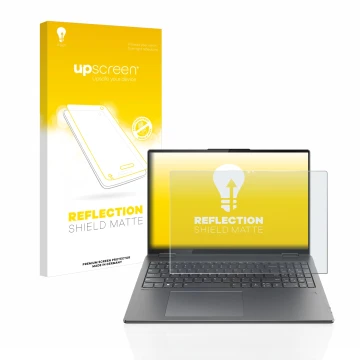 Parte frontale di una confezione del prodotto con il logo del marchio upscreen. Accanto è raffigurato il dispositivo Lenovo Yo