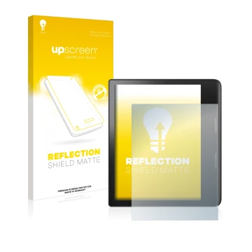 Parte frontale di una confezione del prodotto con il logo del marchio upscreen. Accanto è raffigurato il dispositivo Tolino Ep