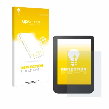 Parte frontale di una confezione del prodotto con il logo del marchio upscreen. Accanto è raffigurato il dispositivo Kobo Clar