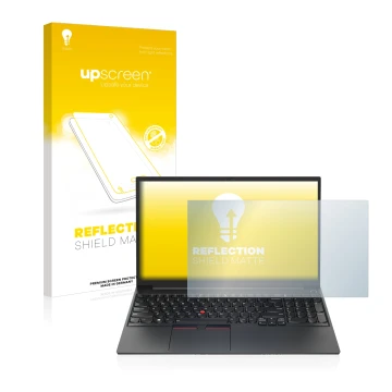 Parte frontale di una confezione del prodotto con il logo del marchio upscreen. Accanto è raffigurato il dispositivo Lenovo Th