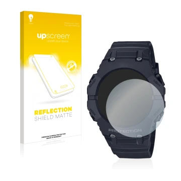 Parte frontale di una confezione del prodotto con il logo del marchio upscreen. Accanto è raffigurato il dispositivo Casio G-S