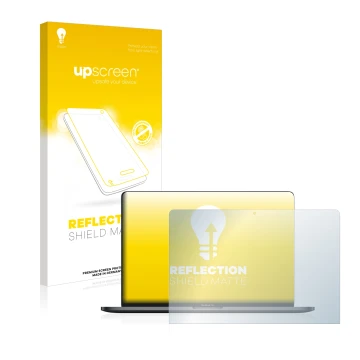 Parte frontale di una confezione del prodotto con il logo del marchio upscreen. Accanto è raffigurato il dispositivo Apple Mac