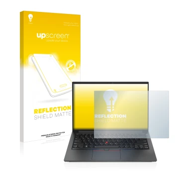 Parte frontale di una confezione del prodotto con il logo del marchio upscreen. Accanto è raffigurato il dispositivo Lenovo Th