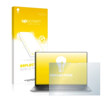 Parte frontale di una confezione del prodotto con il logo del marchio upscreen. Accanto è raffigurato il dispositivo Dell XPS 