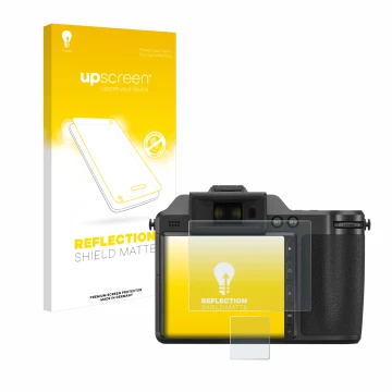 Parte frontale di una confezione del prodotto con il logo del marchio upscreen. Accanto è raffigurato il dispositivo Fujifilm 