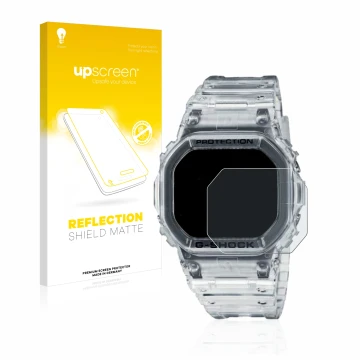 Parte frontale di una confezione del prodotto con il logo del marchio upscreen. Accanto è raffigurato il dispositivo Casio G-S