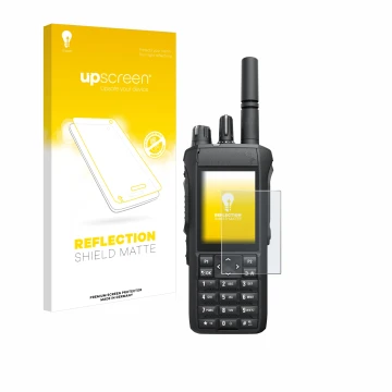 Parte frontale di una confezione del prodotto con il logo del marchio upscreen. Accanto è raffigurato il dispositivo Motorola 