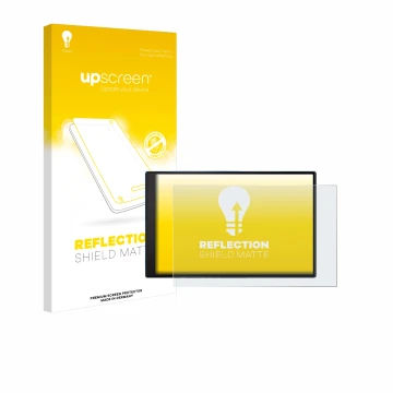 Parte frontale di una confezione del prodotto con il logo del marchio upscreen. Accanto è raffigurato il dispositivo Garmin Dr