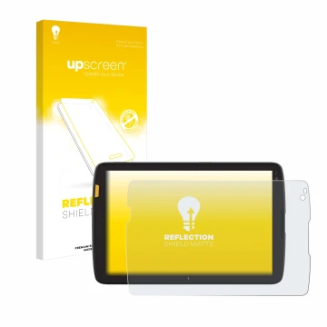 Parte frontale di una confezione del prodotto con il logo del marchio upscreen. Accanto è raffigurato il dispositivo Zebra ET4