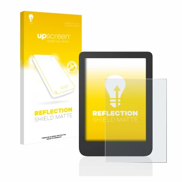 Parte frontale di una confezione del prodotto con il logo del marchio upscreen. Accanto è raffigurato il dispositivo Tolino Sh