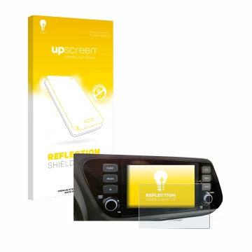 Parte frontale di una confezione del prodotto con il logo del marchio upscreen. Accanto è raffigurato il dispositivo Hyundai i