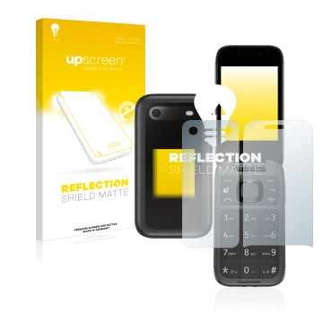 Parte frontale di una confezione del prodotto con il logo del marchio upscreen. Accanto è raffigurato il dispositivo Nokia 266