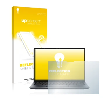 Parte frontale di una confezione del prodotto con il logo del marchio upscreen. Accanto è raffigurato il dispositivo Dell Lati