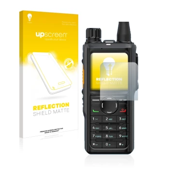 Parte frontale di una confezione del prodotto con il logo del marchio upscreen. Accanto è raffigurato il dispositivo Hytera HP