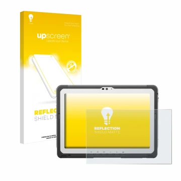 Parte frontale di una confezione del prodotto con il logo del marchio upscreen. Accanto è raffigurato il dispositivo Panasonic