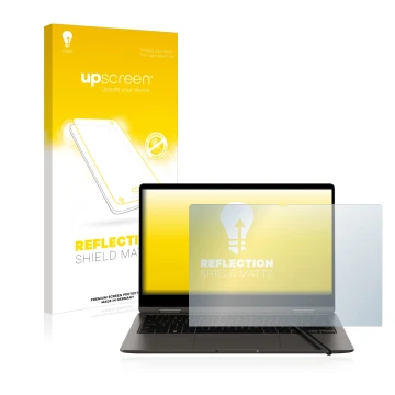 Parte frontale di una confezione del prodotto con il logo del marchio upscreen. Accanto è raffigurato il dispositivo Samsung G