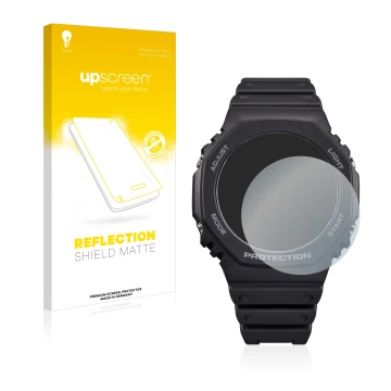 Parte frontale di una confezione del prodotto con il logo del marchio upscreen. Accanto è raffigurato il dispositivo Casio G-S