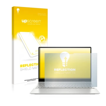 Parte frontale di una confezione del prodotto con il logo del marchio upscreen. Accanto è raffigurato il dispositivo HP Envy x