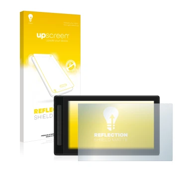 Parte frontale di una confezione del prodotto con il logo del marchio upscreen. Accanto è raffigurato il dispositivo Huion Kam