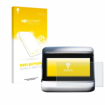 Parte frontale di una confezione del prodotto con il logo del marchio upscreen. Accanto è raffigurato il dispositivo Tesla Mod