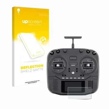 Parte frontale di una confezione del prodotto con il logo del marchio upscreen. Accanto è raffigurato il dispositivo Radiomast