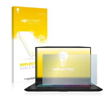 Parte frontale di una confezione del prodotto con il logo del marchio upscreen. Accanto è raffigurato il dispositivo MSI Katan