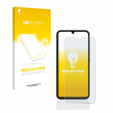 Parte frontale di una confezione del prodotto con il logo del marchio upscreen. Accanto è raffigurato il dispositivo Samsung G