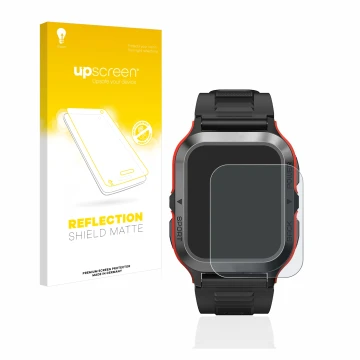 Parte frontale di una confezione del prodotto con il logo del marchio upscreen. Accanto è raffigurato il dispositivo Kospet Ta