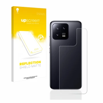 Parte frontale di una confezione del prodotto con il logo del marchio upscreen. Accanto è raffigurato il dispositivo Xiaomi 13